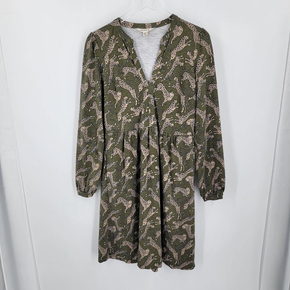 Boden Dress Womens 10 Green Leopard Print Naomi Relaxed Jersey Knit Pockets - Picture 5 of 11